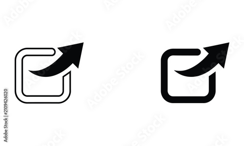 Professional Minimal Vector Icon External link export icon Editable Stroke, Outline and Solid Style, Black Monochrome, Isolated on White Background