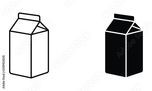 Professional Minimal Vector Icon Milk carton beverage icon Editable Stroke, Outline and Solid Style, Black Monochrome, Isolated on White Background