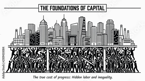 Tableau sur toile People supporting a city skyline illustration