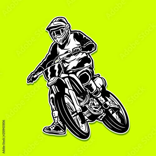 Motocross vector illustration, supermoto, enduro competition poster with rider going through mud trail, race