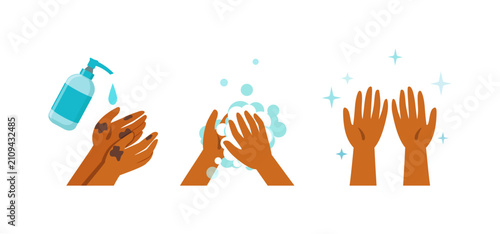 Brown hands washing process from dirty to sparkling clean demonstrating essential hygiene steps