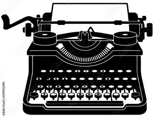 Black and white vintage manual typewriter vector illustration isolated on a transparent background