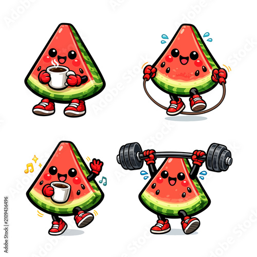 Funny Cartoon Mushroom and Fruit Characters Wearing Santa Hats Christmas Holiday Vector Set with Cute Winter Mascots Snowman Gifts Tree Ornaments and Festive Celebration Illustration