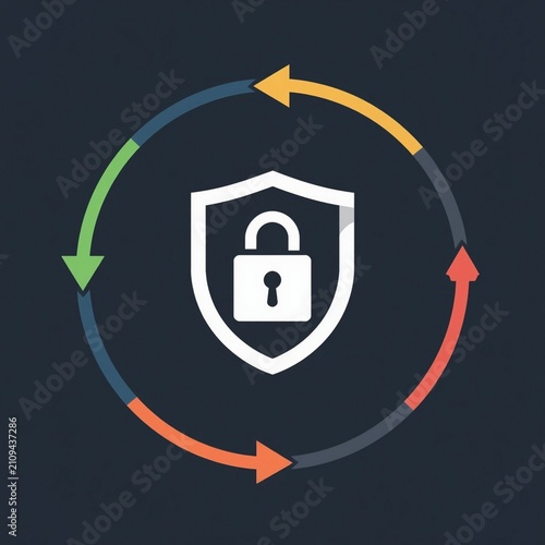 Refresh security Circular arrows around shield and lock security update and recovery