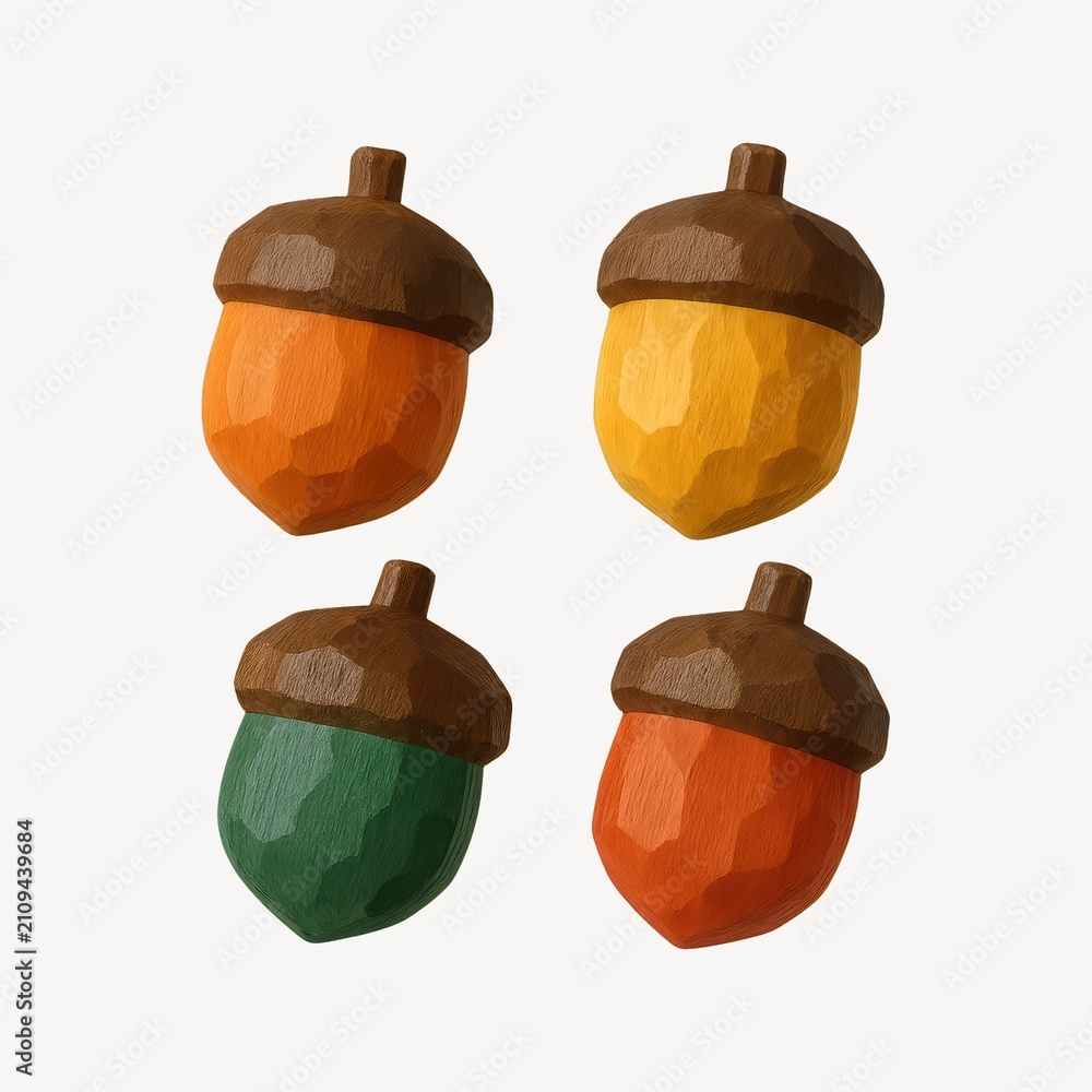Obraz premium Colorful acorns with textured design.