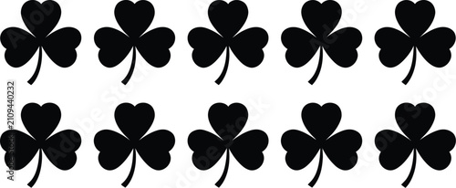 Fotografía Shamrock icon set, Saint Patricks Day symbol, green clover, three leaf, four leaf, lucky plant, Irish holiday, nature, emblem, luck, celebration