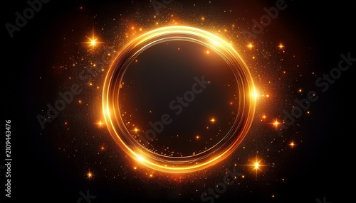 Shining Circle With Orange Sparkles And Glowing Lights On Black Background