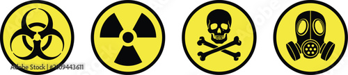 фотографія Yellow hazard warning signs set with biohazard and toxicity symbols