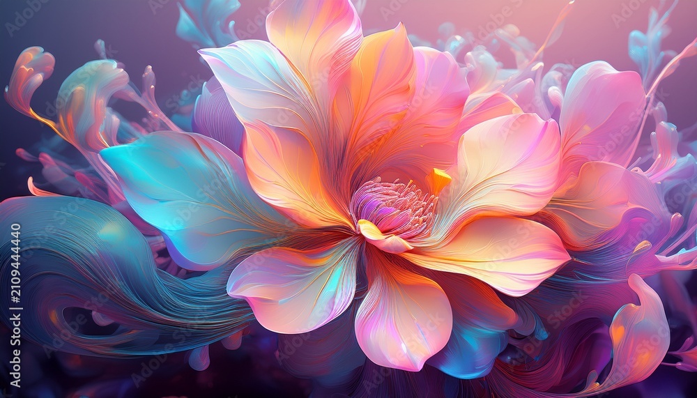 Fototapeta premium Surreal Pastel Flower Abstract Floral Art Dreamy Botanical Fluid Petals Elegant Design