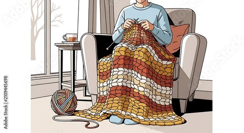 Knitting at home.