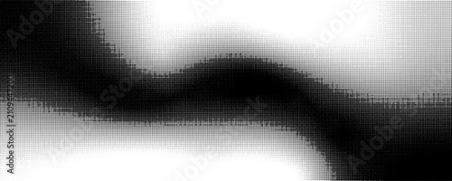 Abstract halftone wave pattern with gradient black and white dots
