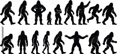 Foto Bigfoot silhouette collection, Sasquatch vector art, mythical creature outline,