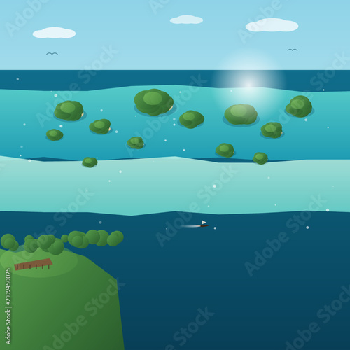 Serene Coastal Landscape with Mangrove Islets and Calm Blue Ocean