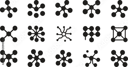 Network Node Connection Solid Glyph Icon Set Vector Asset