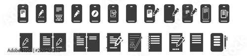 Foto Note taking, typing, editing and drawing icon set vector illustration isolated on white background