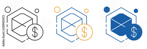 Crypto Asset Value Audit Blockchain Cube Icon Set Outline Glyph
