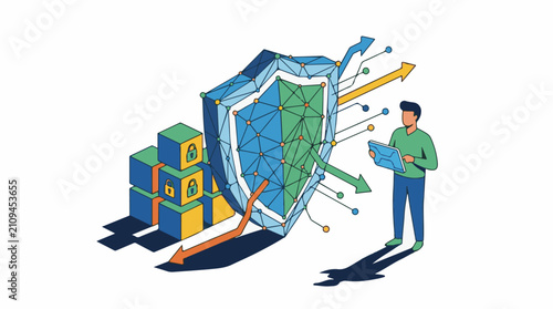 Digital shield protecting data blocks with a person managing access via tablet