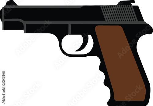 Fotografie Semi Automatic Handgun Pistol Side View Icon Isolated on White Background for Se