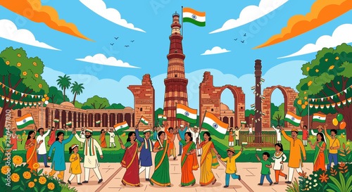 Indian citizens celebrating independence day india at a monument