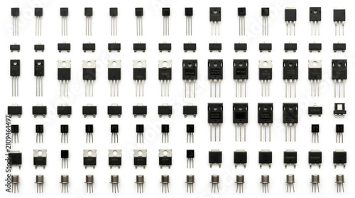 A collection of various electronic components on a white background