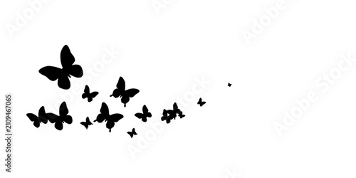Butterflies Flying in a Scattered Formation, Black Silhouettes Against a White Background Featuring Nature, Insects, Wings