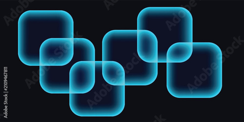 Abstract dark background with glowing cyan blue transparent rounded squares.