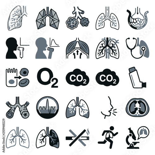 Cuadro en lienzo Set of 22 Medical Icons for Respiratory System Health and Science