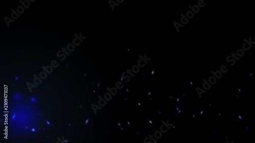 Modern dark background with blue and white glowing digital sparks slowly rising and flowing upwards in continuous