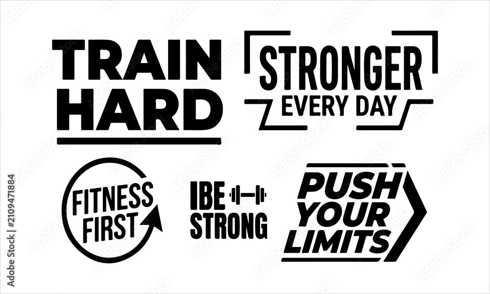 Obraz premium Fitness Motivation Typography Bundle Vector Set