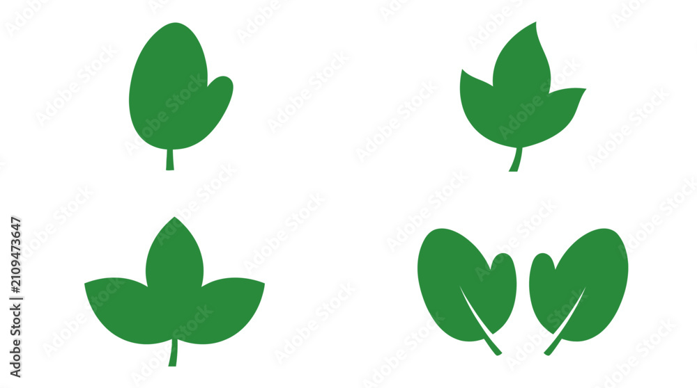 Obraz premium Minimalist Green Leaf Vector Shapes Collection Featuring Stylized Foliage Designs for Botanical Graphics and Eco Friendly Branding