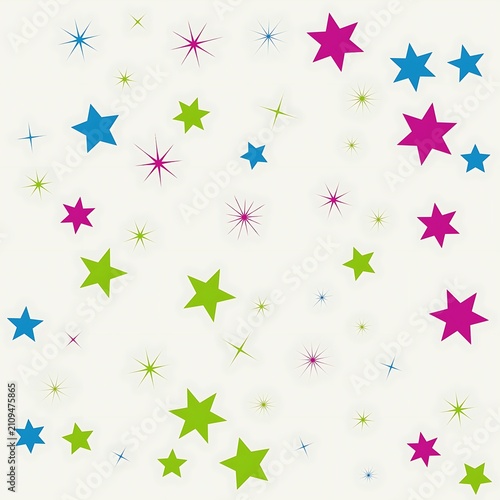 Colorful Stars and Sparkles Scattered Pattern Design on Transparent Background