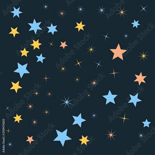 Colorful Stars Scattered Across Dark Night Sky Background Design