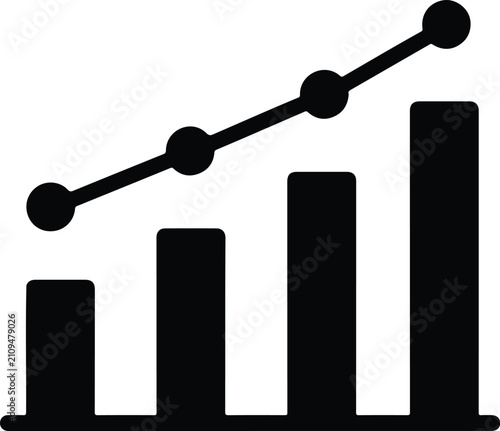 Analytics Growth Line Icon with Bar Chart and Pie Chart Outline Vector, Business Statistics and Data Analysis Symbol