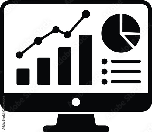 Analytics Growth Line Icon with Bar Chart and Pie Chart Outline Vector, Business Statistics and Data Analysis Symbol