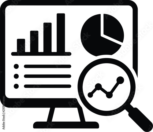 Analytics Growth Line Icon with Bar Chart and Pie Chart Outline Vector, Business Statistics and Data Analysis Symbol