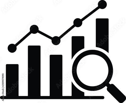 Analytics Growth Line Icon with Bar Chart and Pie Chart Outline Vector, Business Statistics and Data Analysis Symbol