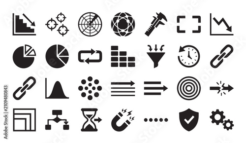Data analysis and system optimization icon collection with analysis, business