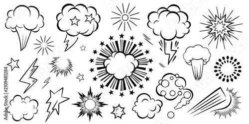 Billede på lærred Comic Explosion Effect Set Black And White Vector Illustration