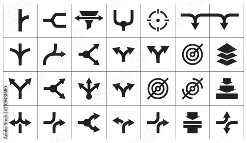 Fotografía Set of black and white road junction and navigation line art symbols