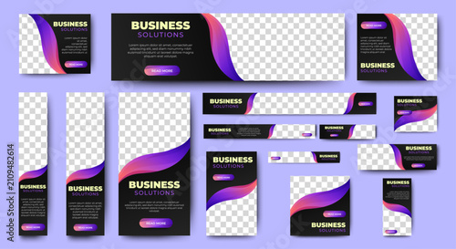 Ads web banner template set. Vector horizontal, vertical, square web banner ads design. Vector