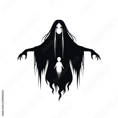 Canvastavla Black silhouette of female ghost figure.