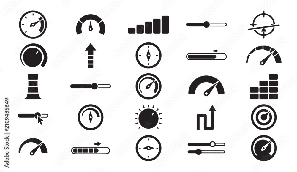 Fototapeta premium Speedometer gauge control icons for performance and measurement with bars graph