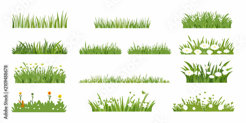 Quadro su tela Collection Of Grass And Meadow Vegetation Vector Illustrations On White Backgrou