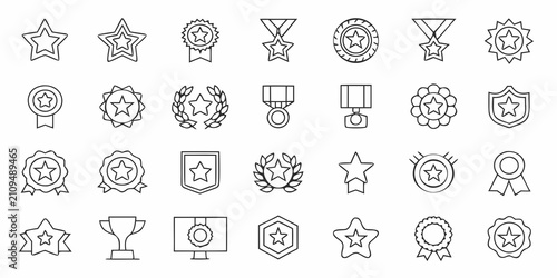 Принти на полотні Collection Of Star And Laurel Wreath Line Icons On White Background