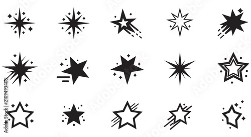 Foto Starbursts And Stars Pattern Black Vector Illustration On White Background