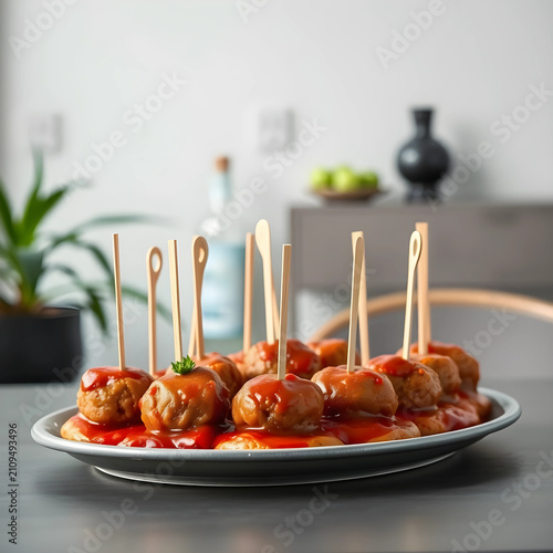 Plate of meatballs with sau...