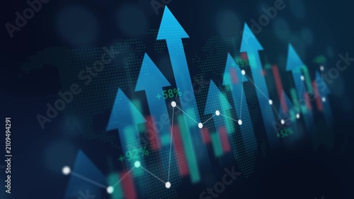 Financial graph chart, market report, arrow up trend chart stock exchange asset, diagram investment capital gain world money economic growth