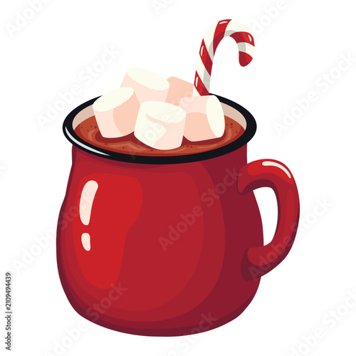 A cup of hot chocolate with marshmallows. Vector illustration.