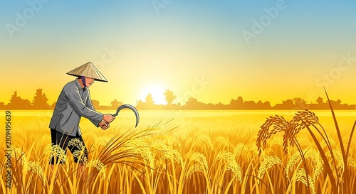 Rice Harvest at Sunset. (2)