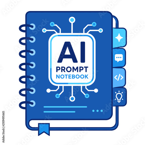 Digital spiral notebook icon with artificial intelligence circuit design